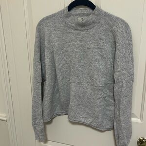 Grey Madewell Cropped Cashmere Mock-neck Sweater